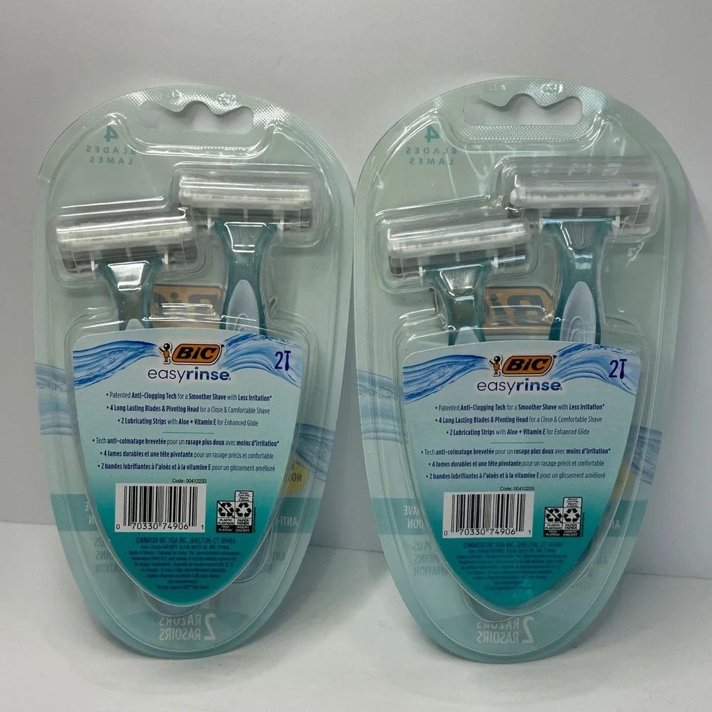BIC EasyRinse 4 Blade Disposable Razors 2 Count Pack of‎ 2 Total 4 Razors Blue